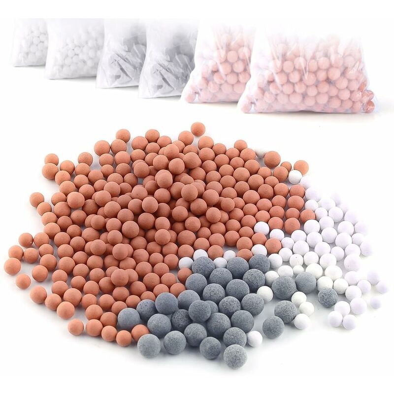 

6 paquetes de bolas minerales de iones negativos, piedra bioactiva de repuesto para ducha de mano con filtro iónico, purifica el agua para