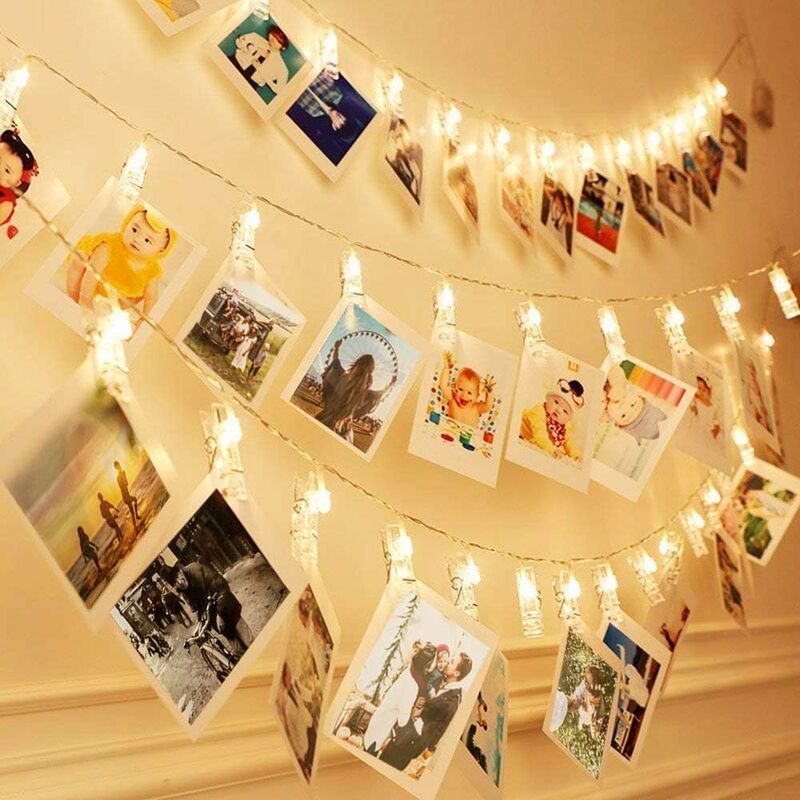 

6M 40 guirnalda de luz LED para fotos, guirnalda de fotos LED, guirnalda de soporte para fotos de pared, soporte para fotos con clip para fiestas,