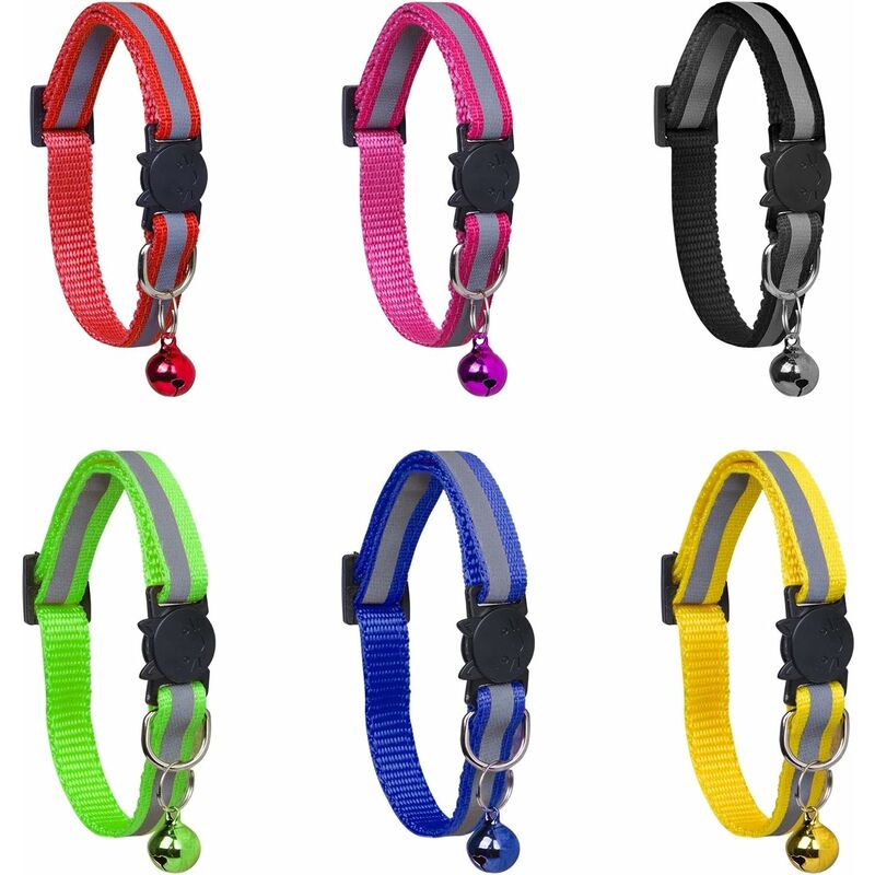 

6X Chats Anti-Strangulation Réglables Réfléchissants Chatons Collar para cachorro con campana y hebilla de seguridad, lindos suministros para