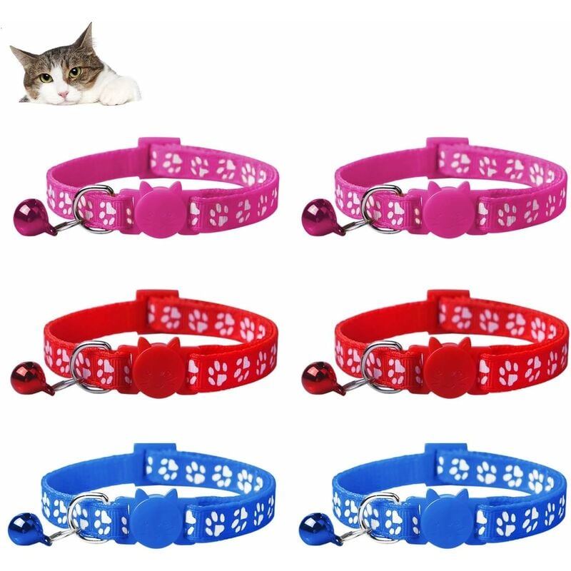 

6X Collar reflectante ajustable anti-estrangulamiento para cachorro de gatito con campana y hebilla de seguridad, lindo suministro para mascotas de