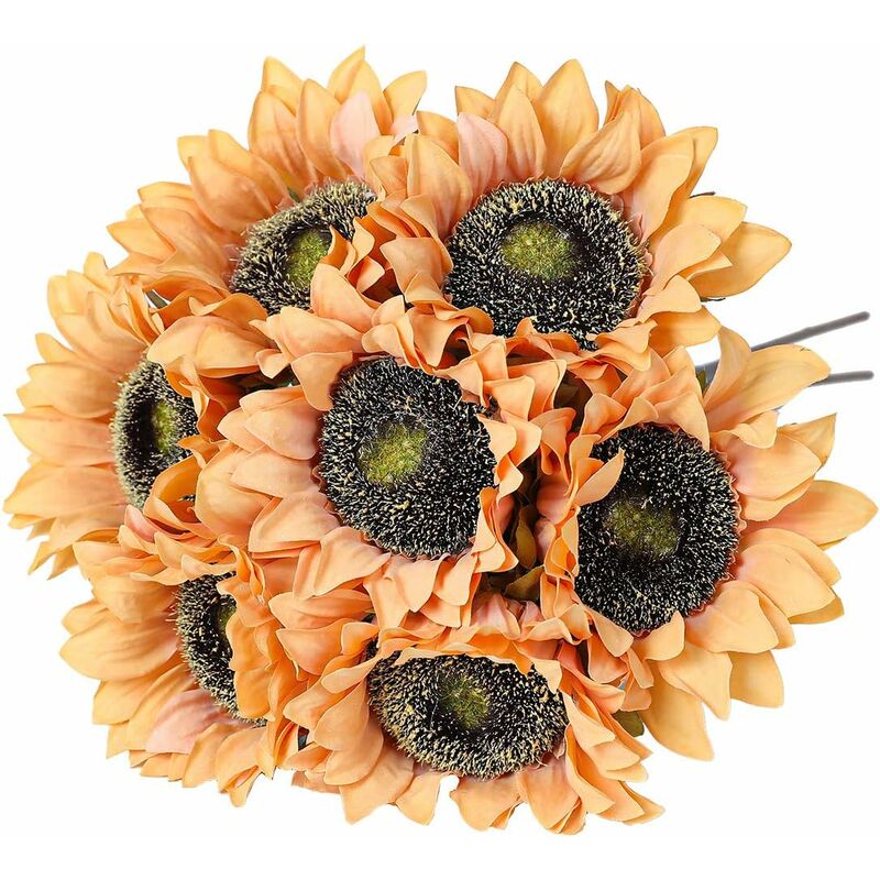 

7 piezas girasoles artificiales flores artificiales decoración de ramo retro arreglo floral de boda decoración de jardín amarillo