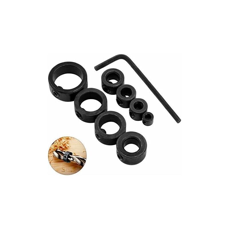 

8 piezas tope de profundidad de perforación, 3-16 mm, posicionador de anillo de tope de profundidad con llave Allen (8)
