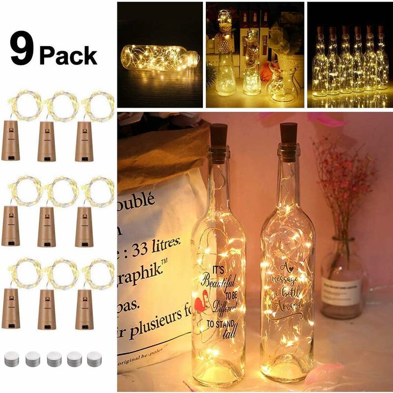 

9x20 LED Botella de luz, LED Cork Botella Luces de luz Cadena de luces Botellas de bricolaje Botellas Luces, blanco cálido