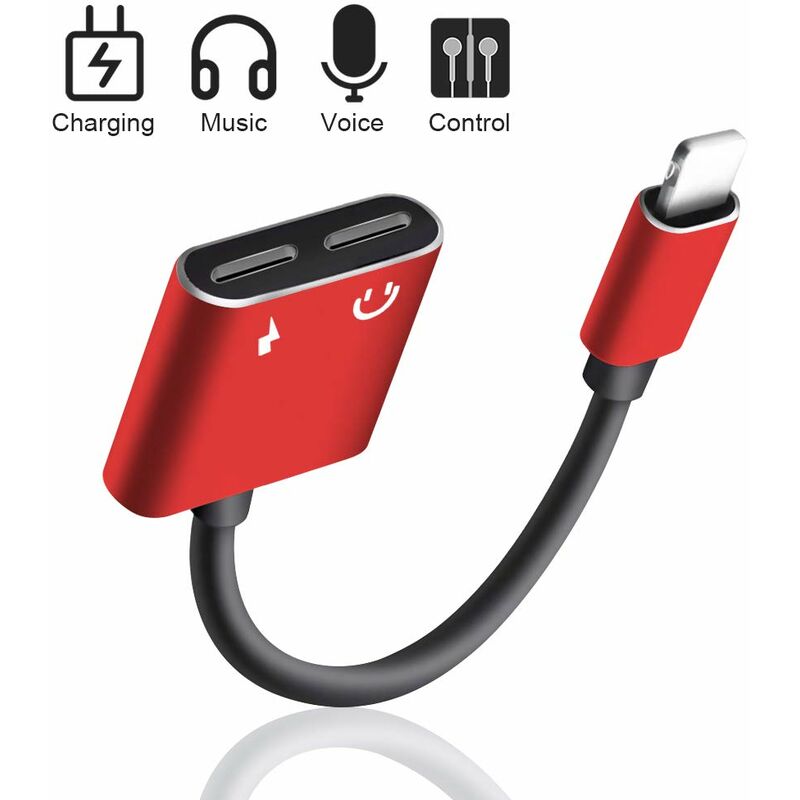 

Adaptador de auriculares para teléfono 2 en 1 Adaptador de audio / carga dual Cable de carga y convertidor de conexión de auriculares Divisor de