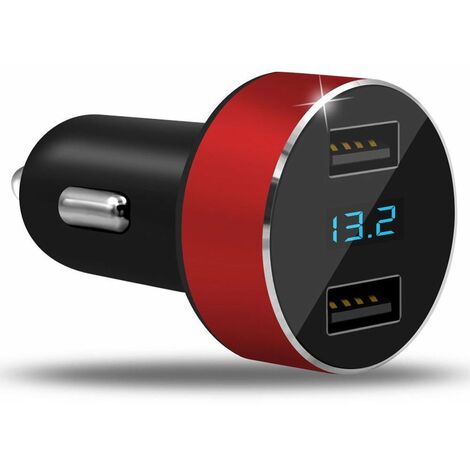 LITZEE Adaptateur de chargeur de voiture double ports 3.1A Prise allume-cigare USB 12V / 25V Voltmètre LED numérique pour appareil photo de tablette de téléphone portable et plus de chargeurs, rouge
