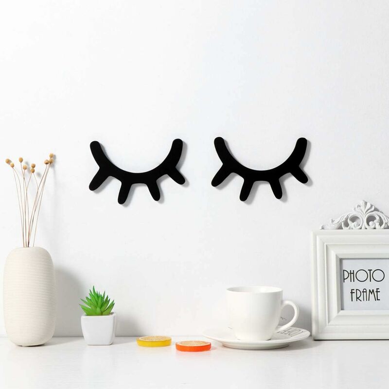 

Adhesivo de pared de madera con pestañas 3D para guardería, guardería, decoración de pared, decoración de ojos dormidos, pestañas de ojos