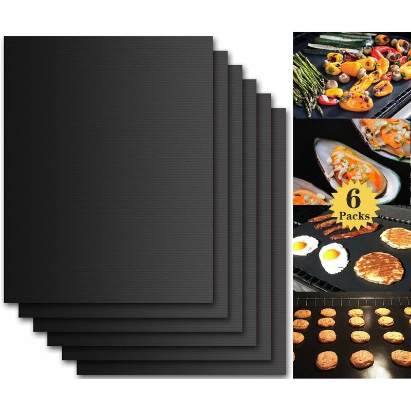 

Alfombrilla para asar para barbacoa, juego de 6 hojas para hornear para barbacoa y horno Planchas para hornear reutilizables y antiadherentes para