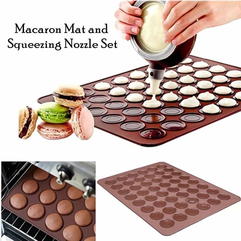

Alfombrilla para hornear Macaron, molde de silicona para plato de merengue de macarrón para 48 conchas de macarrón con 1 bolsa de pastelería y 4
