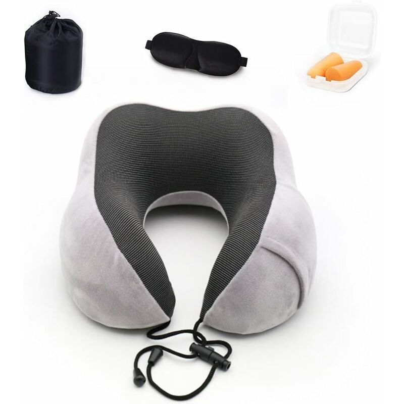 

Almohada de viaje, Almohada de viaje de espuma viscoelástica, Cojín de soporte para el cuello para tren de avión, Máscara para dormir, Tapones para