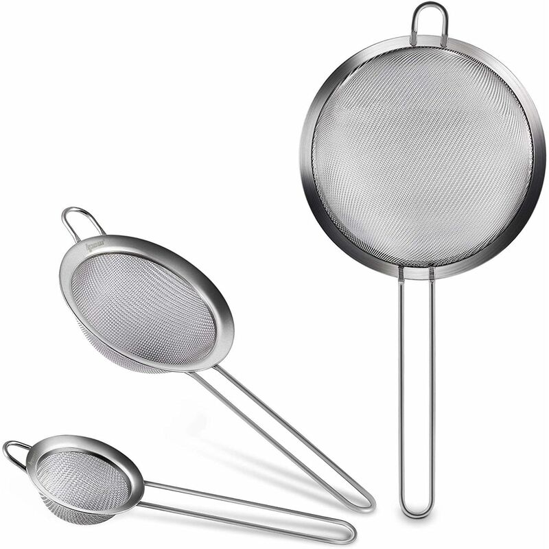 

[Asas gruesas] 3 piezas de colador profesional, patas de drenaje, tres coladores de diferentes tamaños con mango de acero inoxidable de 7 cm, 12 cm y