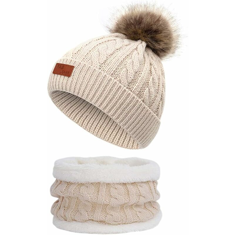 

Baby Beanie Bufanda Set Niñas Niños Piel cálida Pom Pom Sombrero Beige