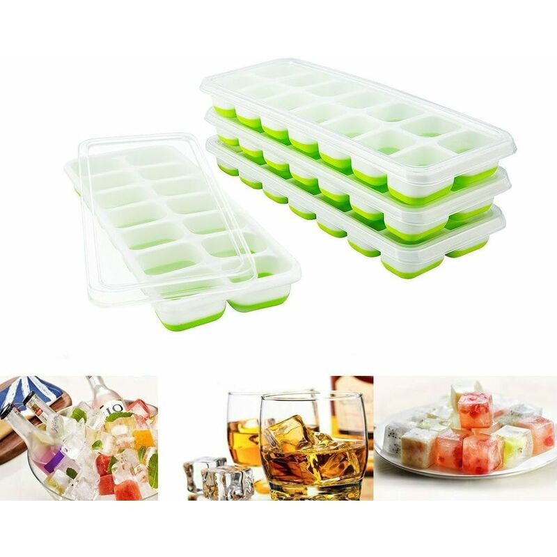 

Bandeja para cubitos de hielo de silicona de 4 partes con tapa 14 compartimentos Bandeja para cubitos de hielo Certificación LFGB para