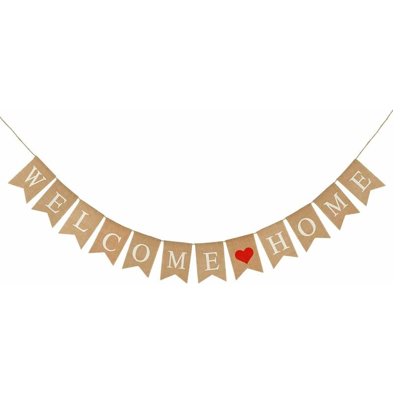 

Litzee - Banner de bienvenida a casa, pancarta de arpillera para pancarta casera para decoración de baby shower, accesorios para fotos de fiestas