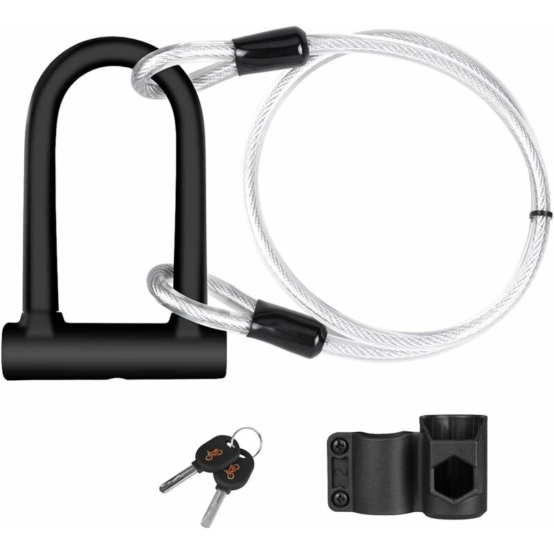 

Bike U Lock Candado para bicicleta con cable en U de seguridad resistente de 16 mm con cable flexible para bicicleta de 4 pies y soporte de montaje