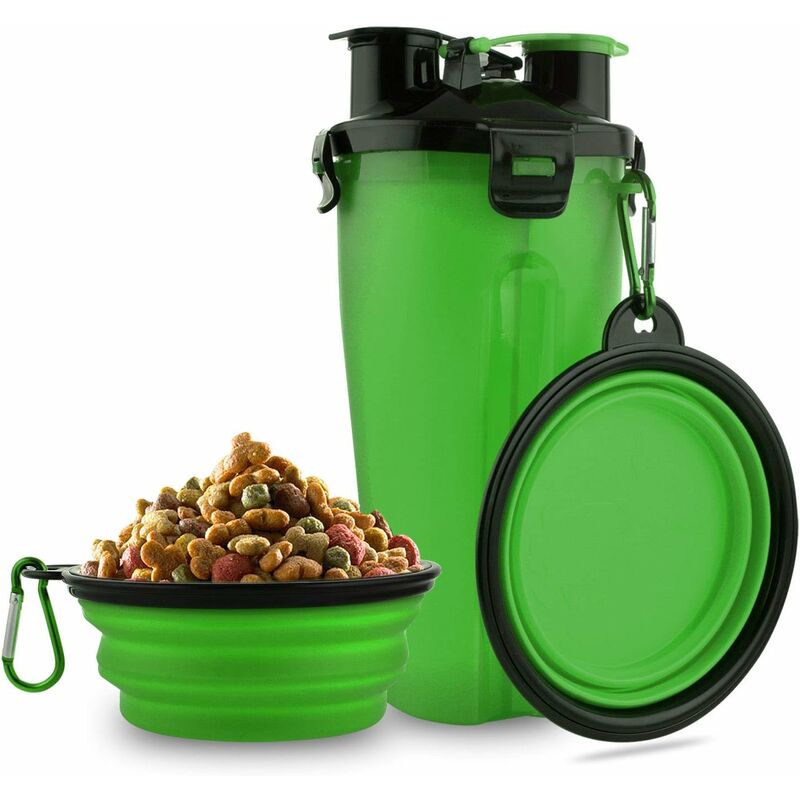 

Botella de agua para perros con 2 cuencos portátiles plegables 2 en 1 botella de agua y comida para perros, animales para gatos, botella de viaje