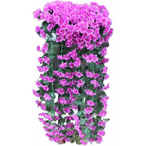 LITZEE Bouquet di fiori in legno Finto muro Fiori di vite Fiore viola Fiori pendenti Ghirlanda di seta da appendere Cesto artificiale Glicine Fiori artificiali di orchidea (viola, taglia unica)
