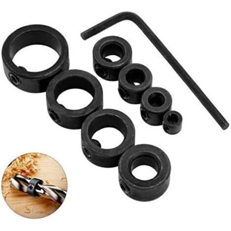 Litzee – Butée de profondeur de foret 8 pièces – Acier au carbone 3-16 mm – Résistante à la rouille – Pour perçage précis dans le bois