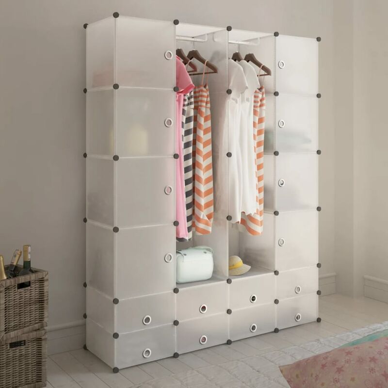 cabinet modulable avec 18 compartiments blanc 37x146x180,5 cm - litzee