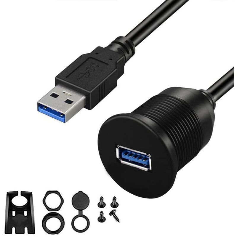 

Cable USB dual para tablero de instrumentos para montaje conciso, 1 m, conector de cable macho a hembra, soporte, montaje en panel, USB 3.0,