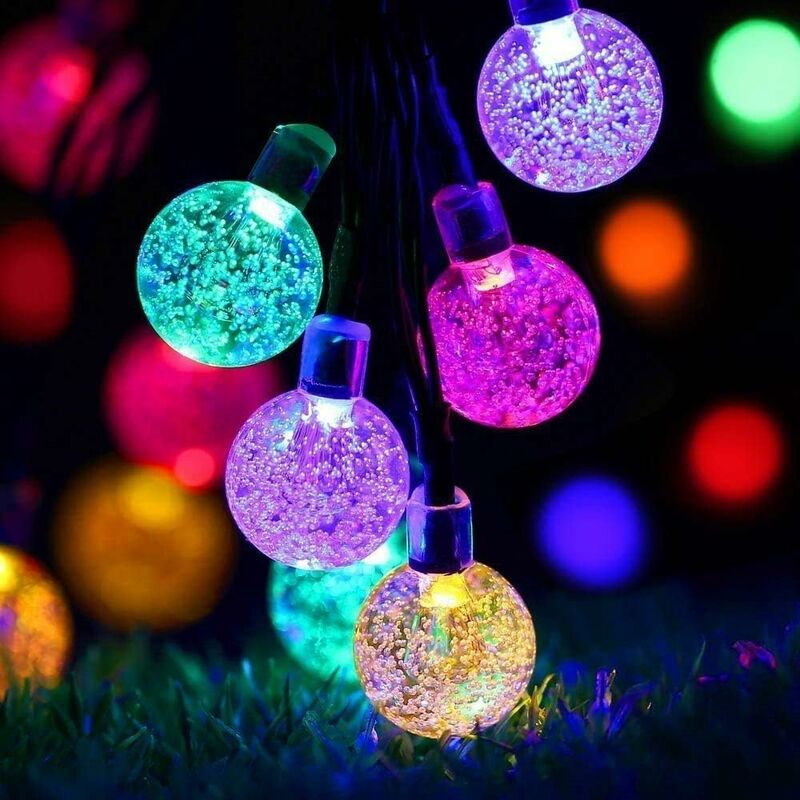 

Cadena de luces solares, 7 m 50 luces LED de Navidad con 8 modos de iluminación, luces de cadena de bola de cristal impermeables para Navidad,