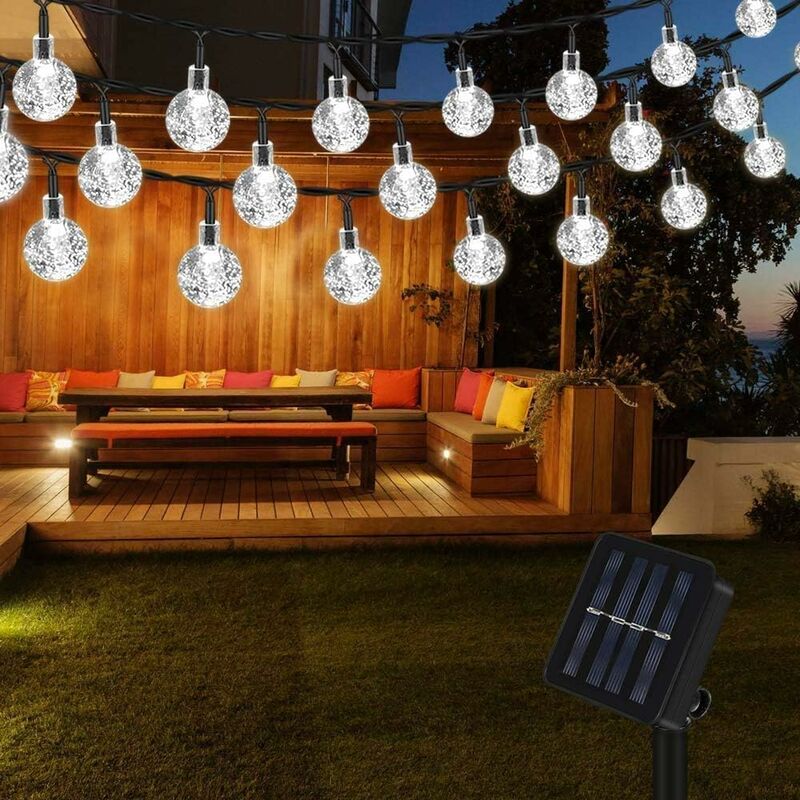 

Cadena de luces solares para exteriores de 12 m, 100 LED, cadena de luces blancas con 8 modos y lámpara decorativa IP65 a prueba de agua, ideal para