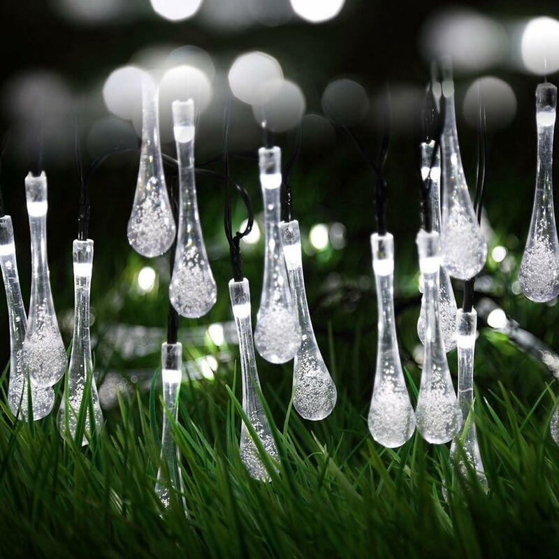 

cadena de luz solar blanca para exteriores, led, impermeable, batería, guinguette, 6,5 m, 30 leds, 8 modos decorativos para jardín, terraza, hogar,
