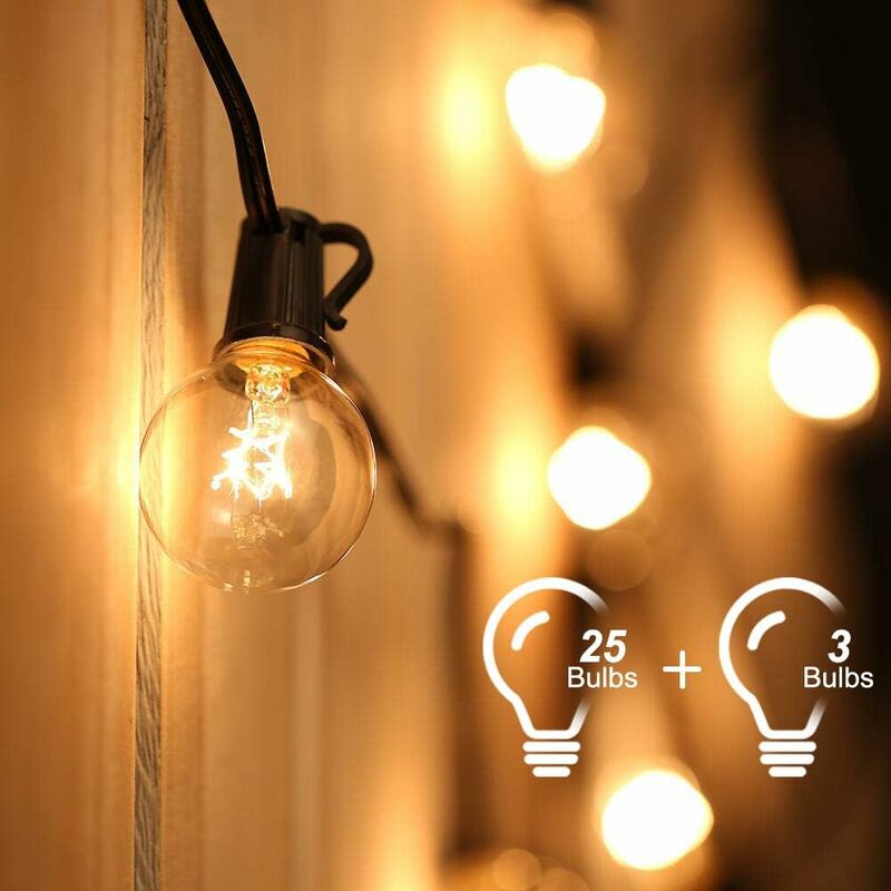 

Cadenas de luz para exteriores, cadenas de luz conectables 7.6M 25 bombillas G40 con 3 lámparas de repuesto para fiesta, jardín, boda, patio, 7W / PCS