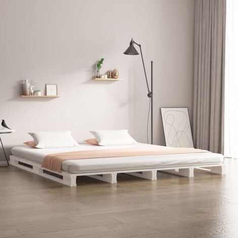 LITZEE Cadre de lit Blanc 140x190 cm Bois de pin massif