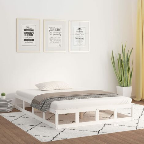 LITZEE Cadre de lit Blanc 140x190 cm Bois massif