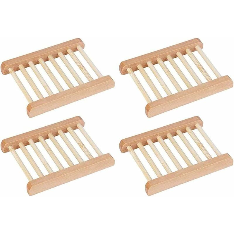 

Caja de jabón de madera (4 unidades) Jabonera de madera natural Jabonera Plato de baño Fregadero Desagüe de agua, Jabonera de madera natural hecha a
