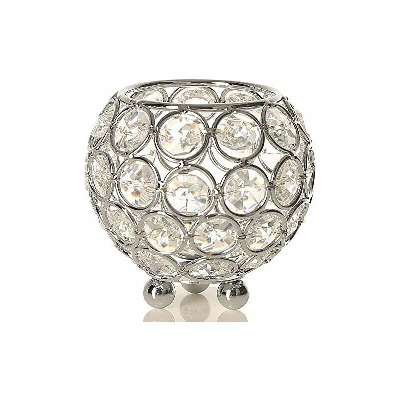 

Litzee - Candelabro redondo de cristal transparente para decoración de mesa de boda (8 cm de diámetro, plateado) -Adecuado para velas LED / calentador