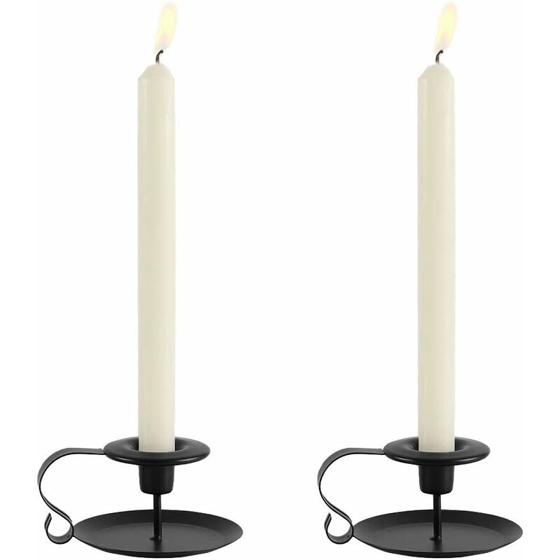

Litzee - Candelabros de 2 piezas, candelabro vintage de hierro forjado con asa y bandeja, decoración de mesa retro para el día de San Valentín,