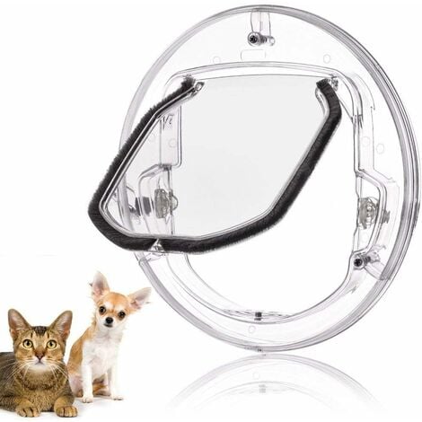 LITZEE Cat Flap Door for Cats Dogs Pet, Large Cat Flap Door for Windows Sliding Glass Doors With 4 Locking Possibilities (Round Transparent)