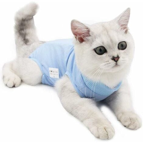 LITZEE Cat Recovery Weste Anti-Lick Medical Kitten Jumpsuit Geeignet für Bauchwunden oder Hautkrankheiten Entwöhnung und postoperativen Schutz (L, Blau)