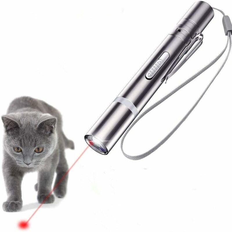 

Cat Toys Juguete interactivo con puntero LED para gatos, mini linterna recargable USB 4 en 1 + luz roja + luz UV + entrenamiento de patrón de