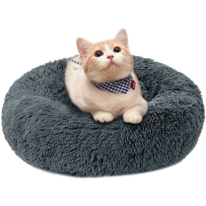 

Cesta redonda para perros y gatos de 60 cm, suave y cómoda, felpa, donut, gato, cálida y esponjosa cama para cachorros para dormir en invierno, gris