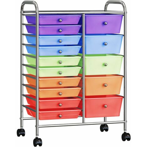 LITZEE Chariot rangement mobile à 15 tiroirs XXL Multicolore Plastique