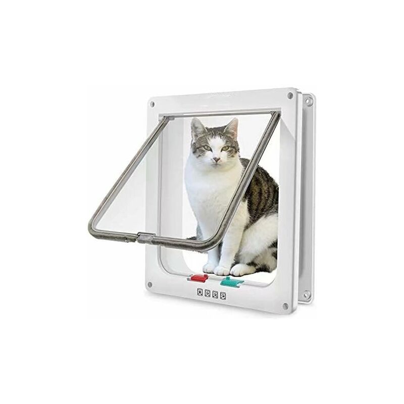 Chatière magnétique avec porte battante et serrure à 4 voies pour chats, chatons et chiots (XL, Blanc 27,7 * 25 * 5,5) - Litzee