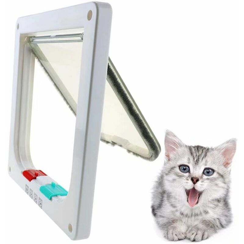 Chatière magnétique avec porte battante et serrure à 4 positions pour chats, chatons et chiots (S, blanc, 19,7 * 19 * 2cm) - Litzee