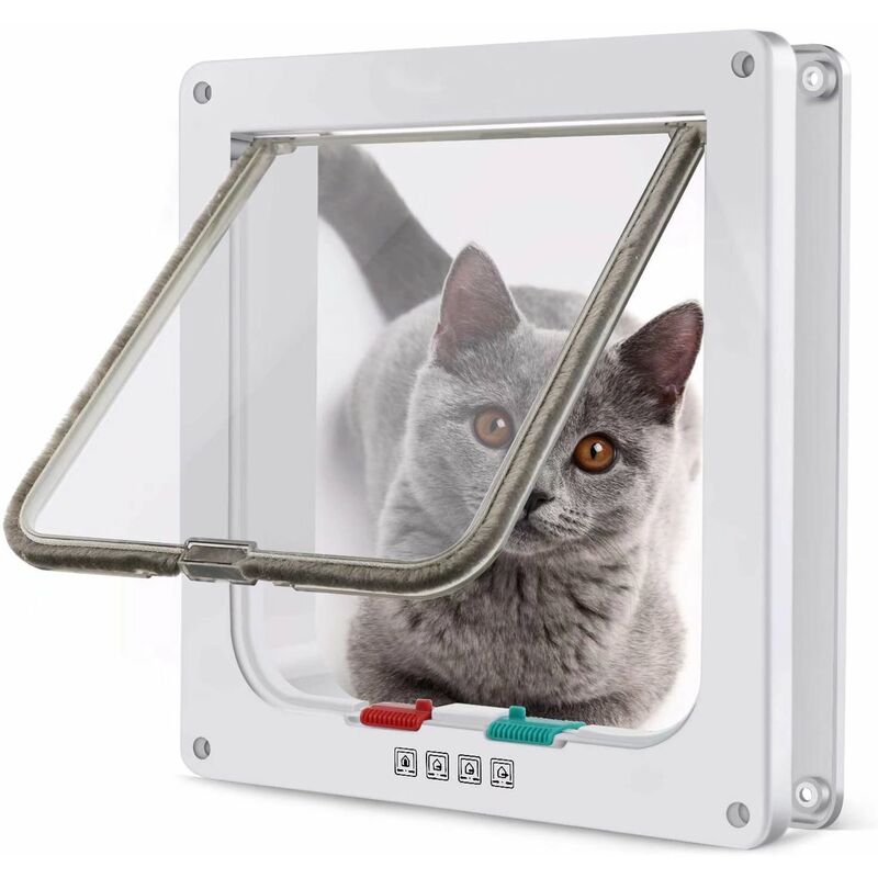Chatière magnétique avec porte battante et serrure à 4 positions pour chats, chatons et chiots (M, blanc, 19,7 * 19,5,3 cm) - Litzee
