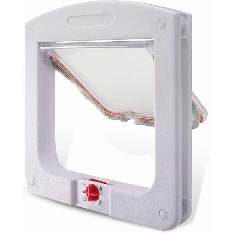 Chatière pour Chat Chiens Petit Chatière Porte Puce 4 Voies verrouillable Facile à Installer Blanc - Litzee
