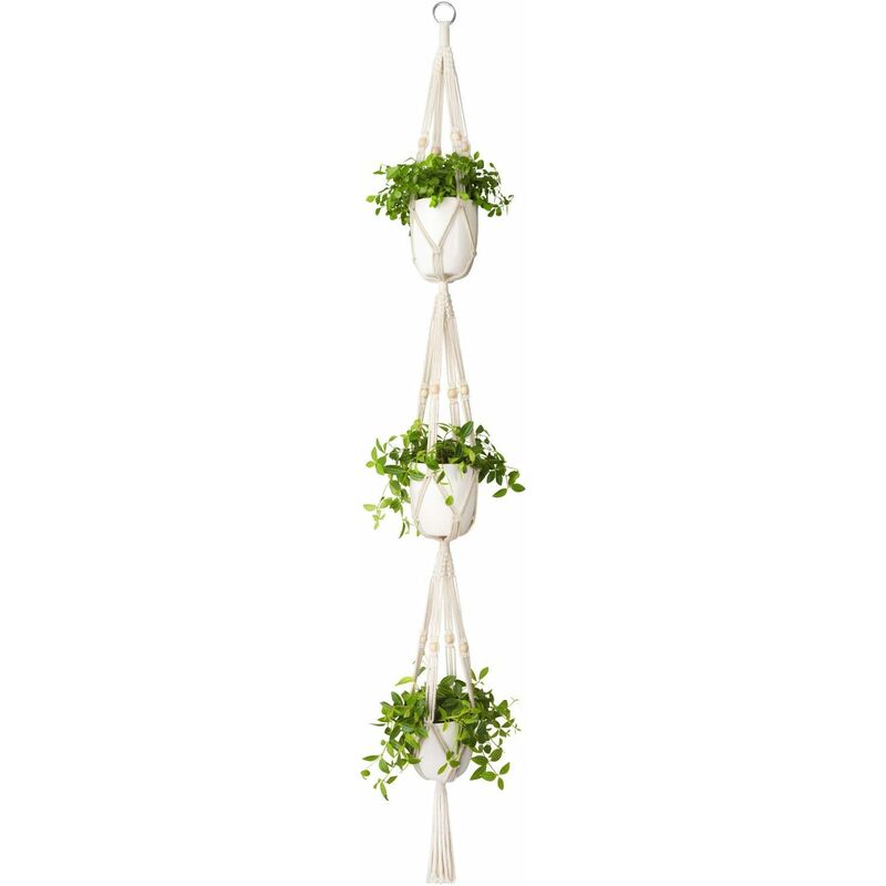 

Litzee - Colgador de macramé para plantas, 3 niveles, para interiores y exteriores, cesta colgante para plantas, cuerda de algodón con cuentas de 177