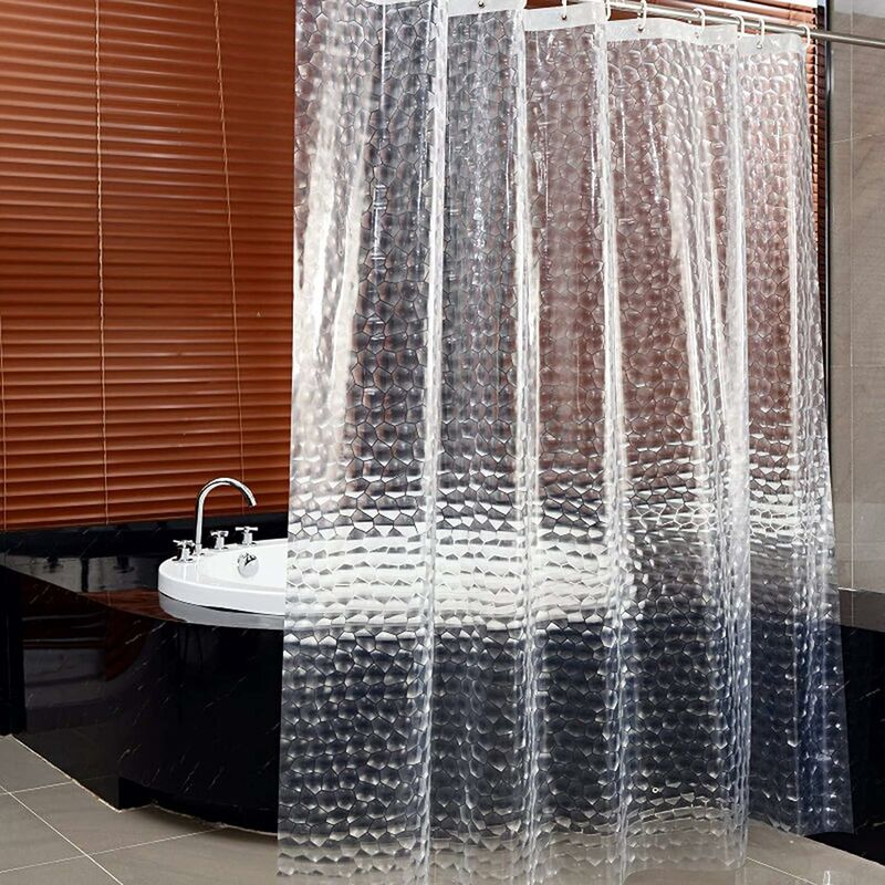 

Cortina de ducha transparente, 180x180cm Cortina de ducha de baño 3D PEVA Antibacteriana Impermeable Lavable con 12 anillos Ganchos para bañera, Sin