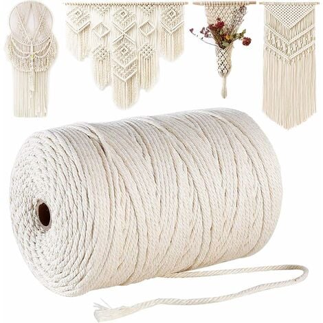 Macrame Cord 100Meter Cotton Macrame Rope, for Wall Hanging, Plant Hangers,  Crafts, Knitting, Decorative Projects, Soft Undyed Cotton Rope 4mm 