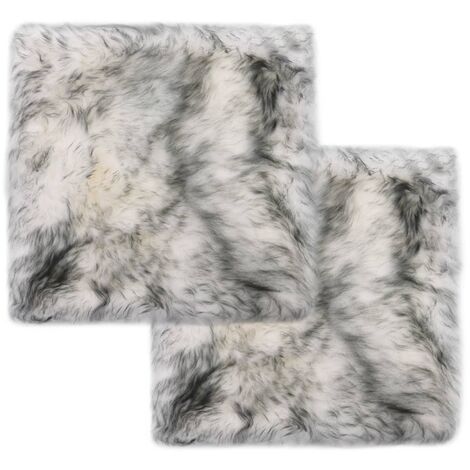 LITZEE Coussins de chaise 2 pcs Mélange de gris foncé Mouton véritable