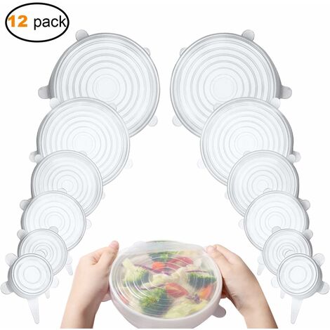 LITZEE Couvercles en silicone extensibles, couvercles en silicone, extensibles, couvercles en silicone de 12 pièces extensibles de différentes tailles, couvercle extensible sûr et sain Nourriture fraî