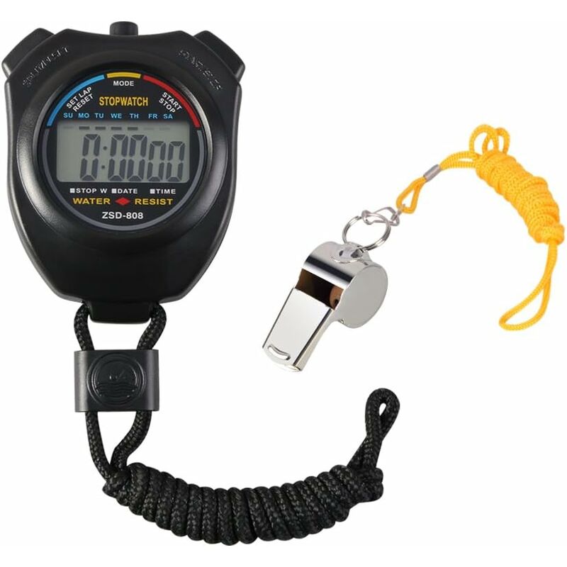 

Cronómetro, temporizador deportivo / temporizador LCD digital con silbato de acero inoxidable gratis, aplicado para correr fútbol baloncesto natación
