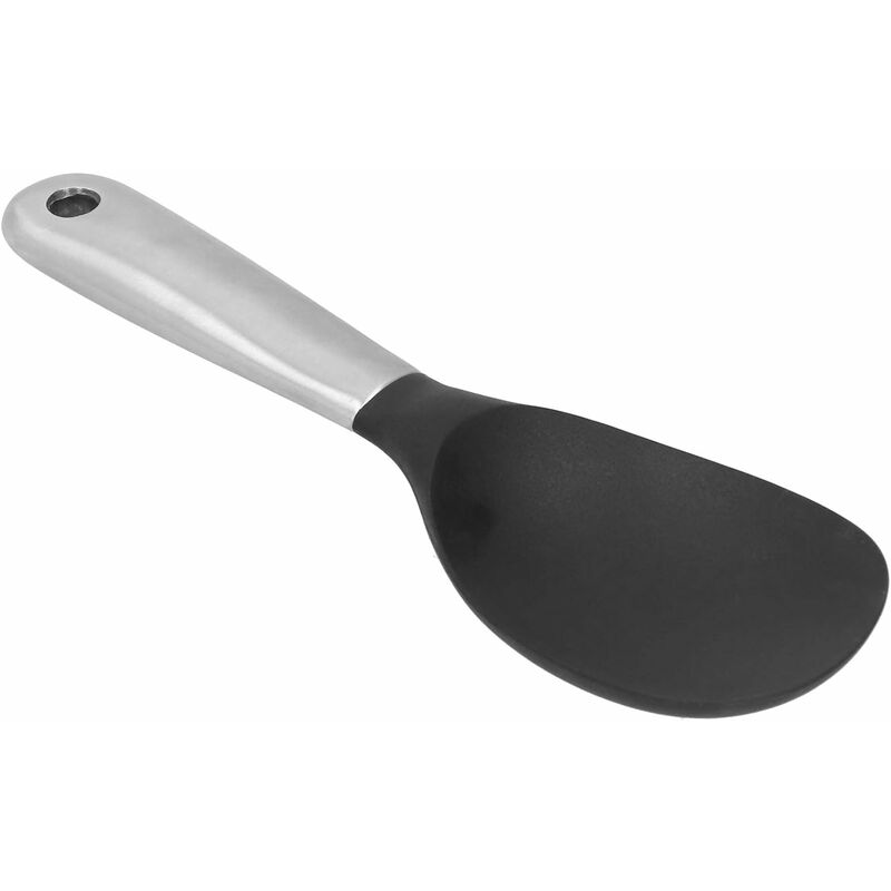 

Cuchara para servir arroz de silicona de acero inoxidable con orificio para colgar Herramienta de cocina antiadherente negra y plateada