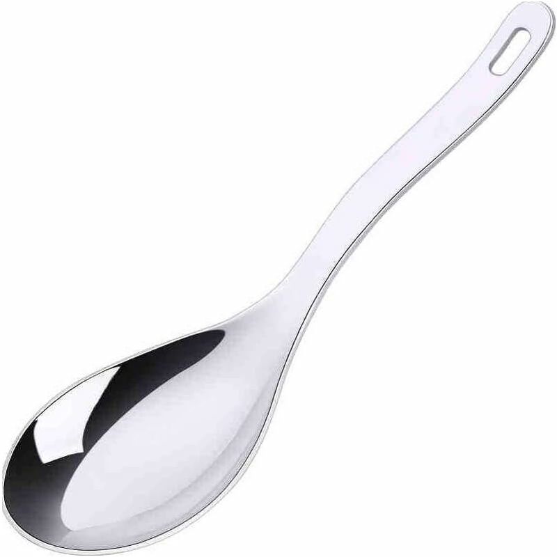 

Cuchara para servir de mango largo para sopa, arroz, postre, utensilios para servir en acero inoxidable con orificio para colgar (plateado)