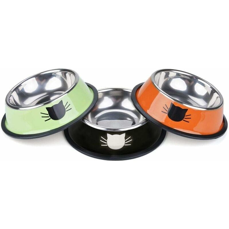 

Cuenco para gatos de 3 piezas, cuenco de acero inoxidable para gatos con fondo antideslizante para pequeños grandes felinos